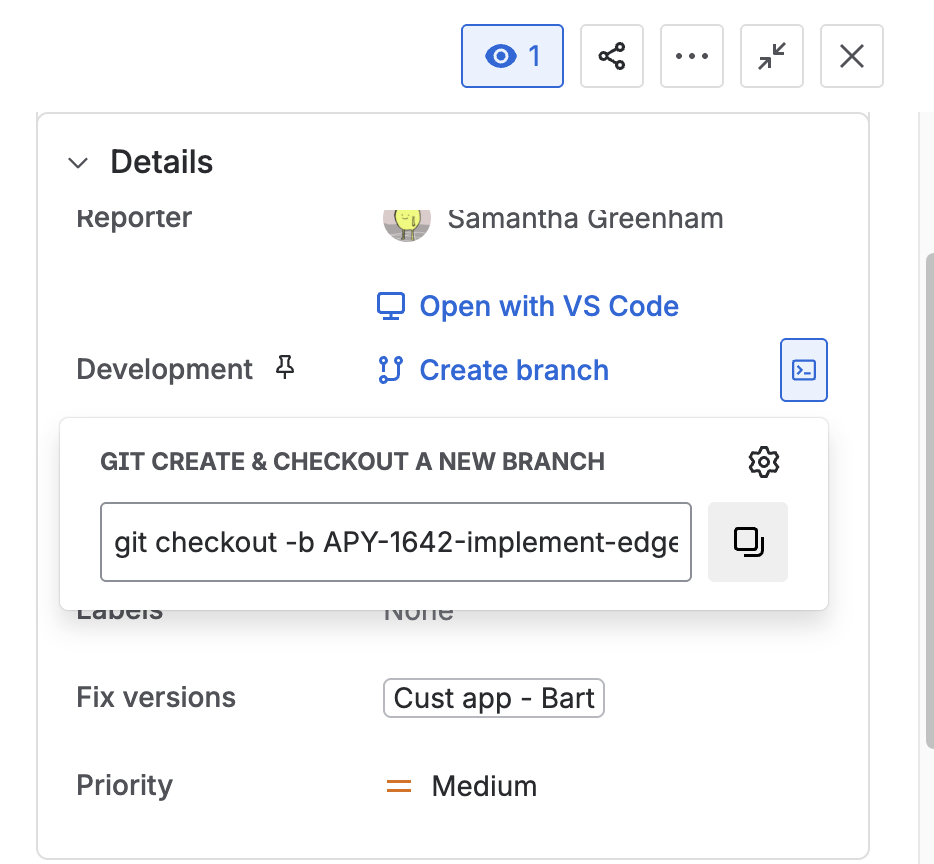 Jira branch name suggestion
